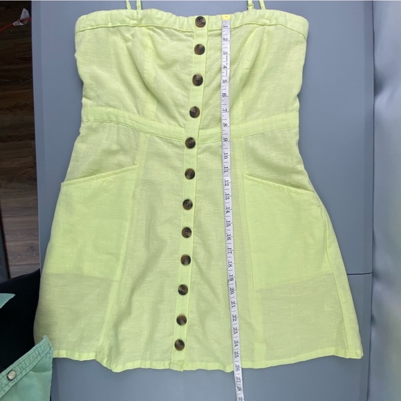 NWT AE Bright Yellow Button Up Bandeau Cotton Linen Blend Button-Down Dress, LS - Picture 13 of 13
